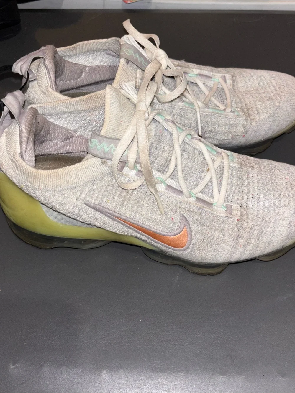Nike Women's Light Gray Knit Sneakers with Mint Accents